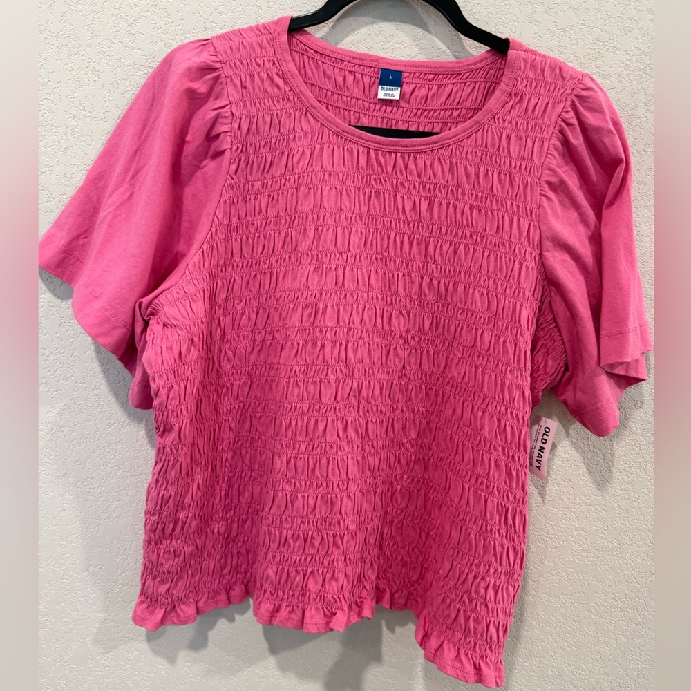 Old Navy Bright Pink Smocked Short Sleeve Top